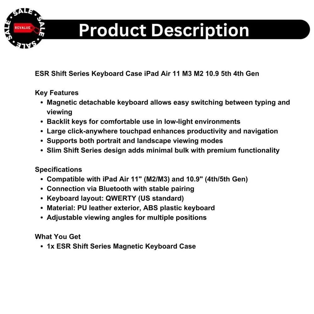 ESR Shift Series Keyboard Case iPad Air 11 M3 M2 10.9 5th 4th Gen